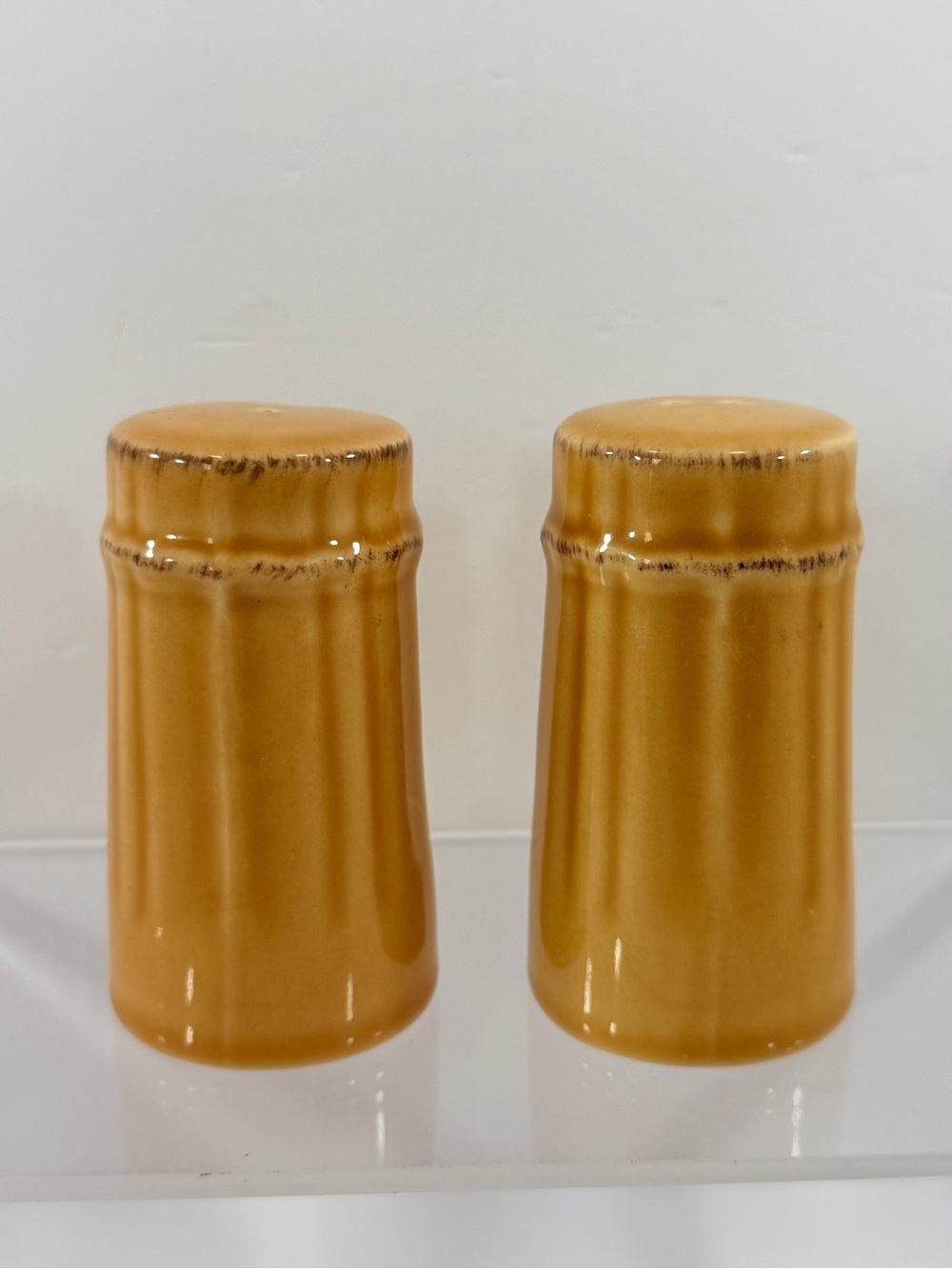 VTG Faux Bamboo WCL Ceramic Salt & Pepper Shakers Mustard Yellow Harvest Gold